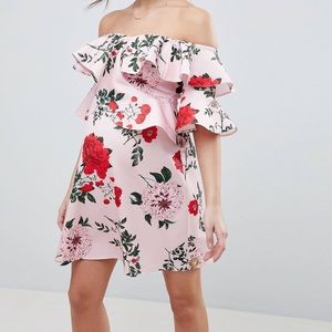 Maternity floral ruffle off the shoulder dress